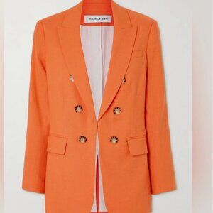 NWT $698 Veronica Beard Bexley Stretch-Linen Blend Dickey Jacket Orange Size 4